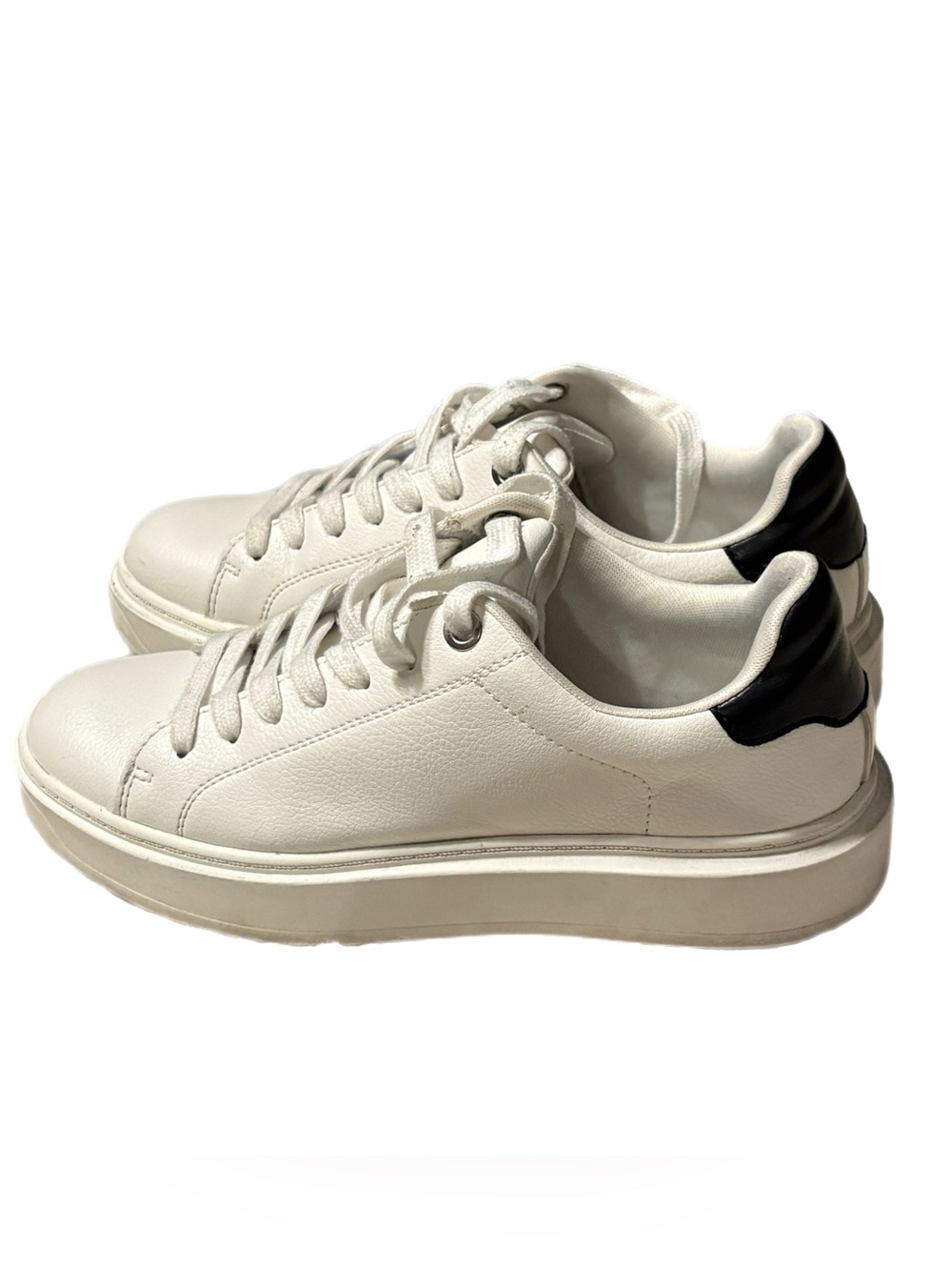 Steve Madden Women's Charlie Lace Up Leather Platform Sneaker White/Black